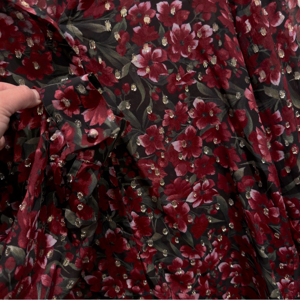The Kooples Paris Raspberry Love Blouse Burgundy Red Floral Metallic Size 1 - Picture 7 of 14
